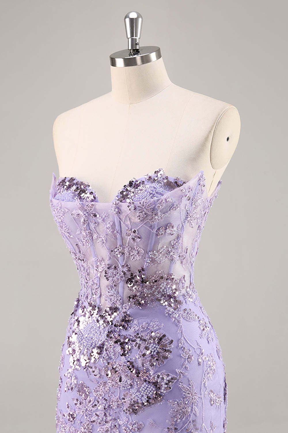 Sparkly Purple Corset Sequin Floral Mini Homecoming Dress with Beading