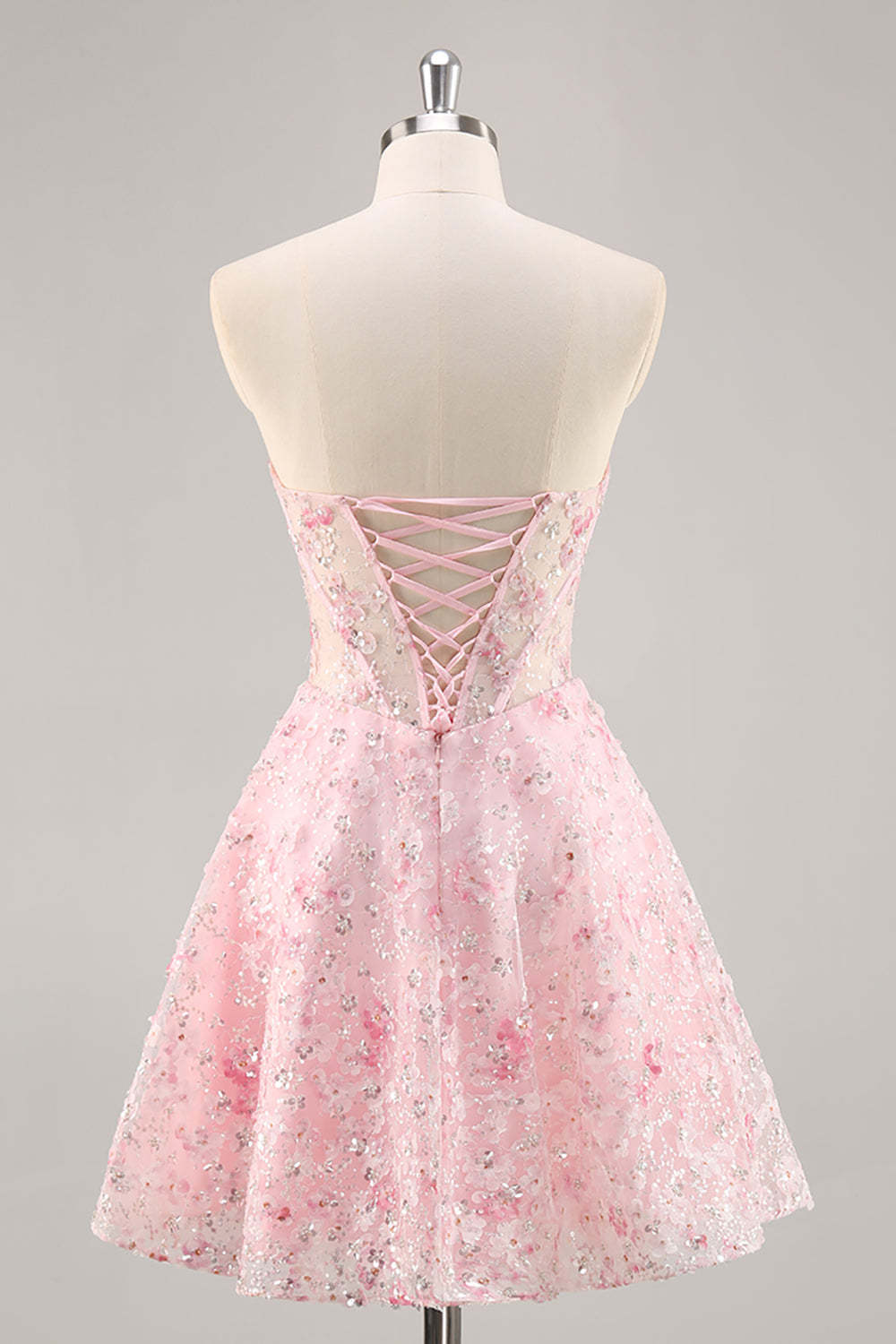 Sparkly Pink Corset Sweetheart Short Floral Homecoming Dress with Sequins