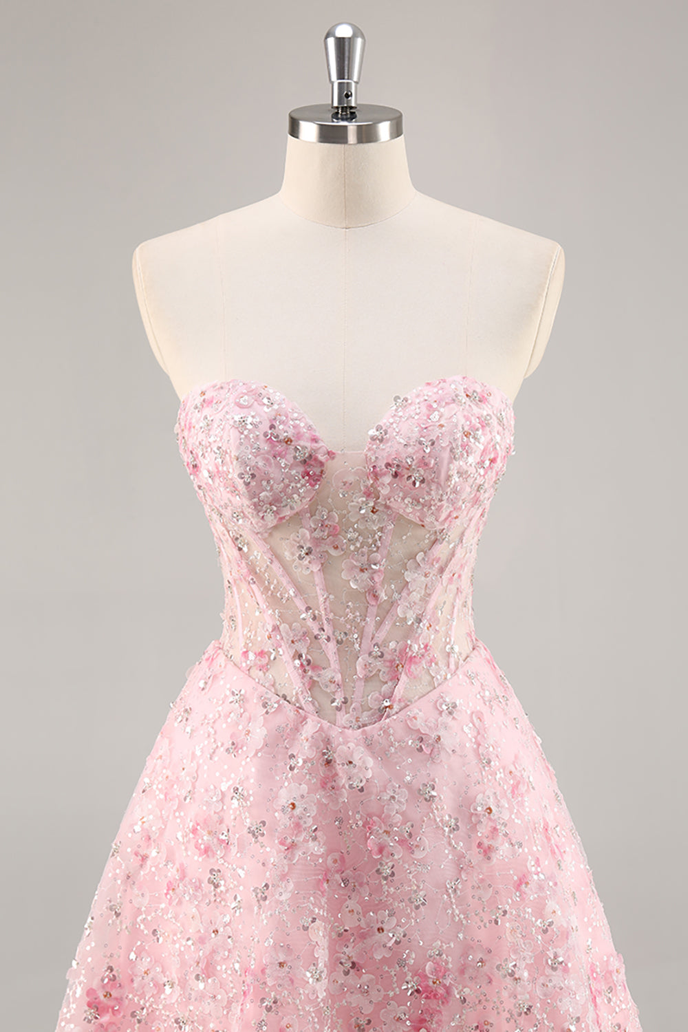 Sparkly Pink Corset Sweetheart Short Floral Homecoming Dress with Sequins