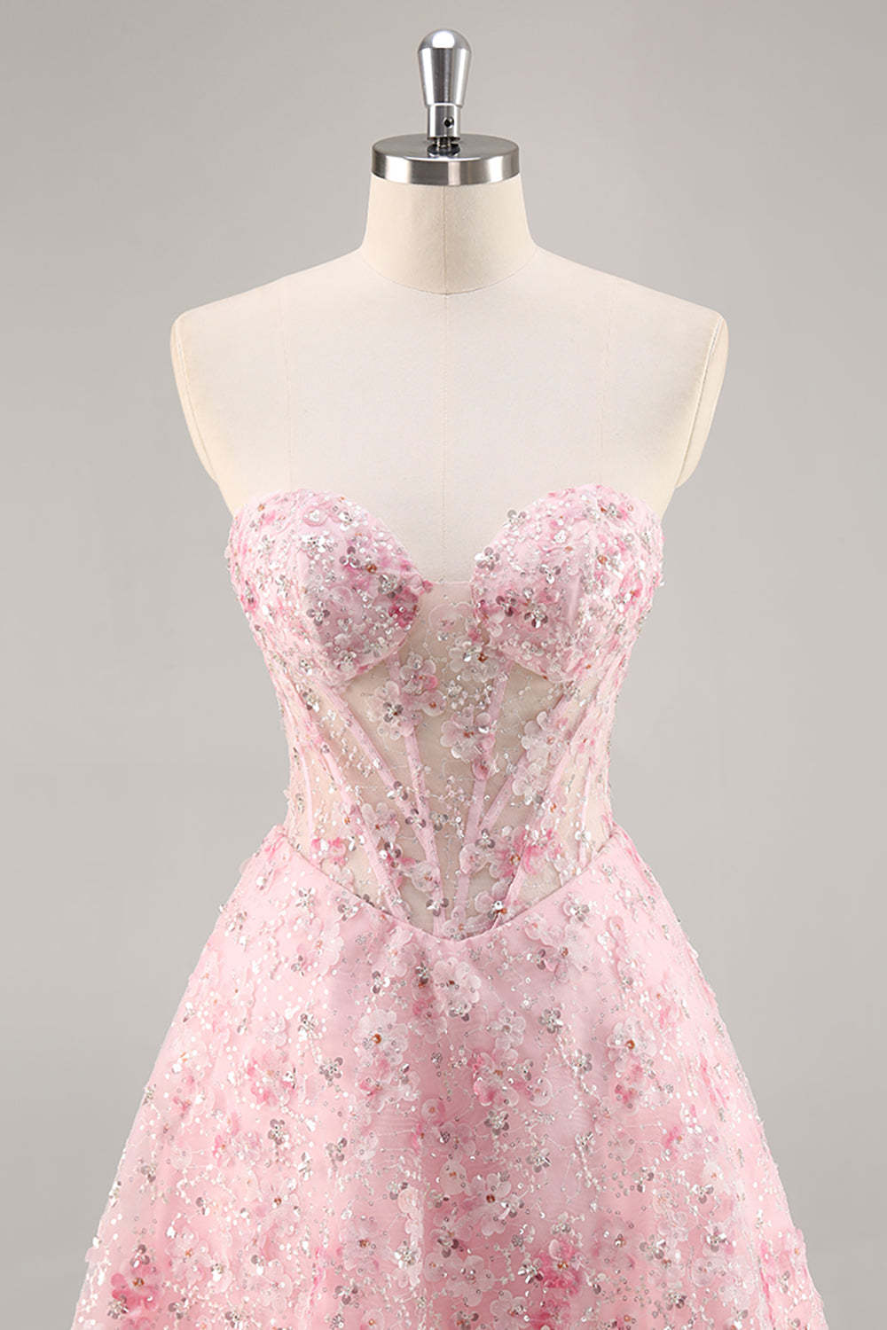 Sparkly Pink Corset Sweetheart Short Floral Homecoming Dress with Sequins