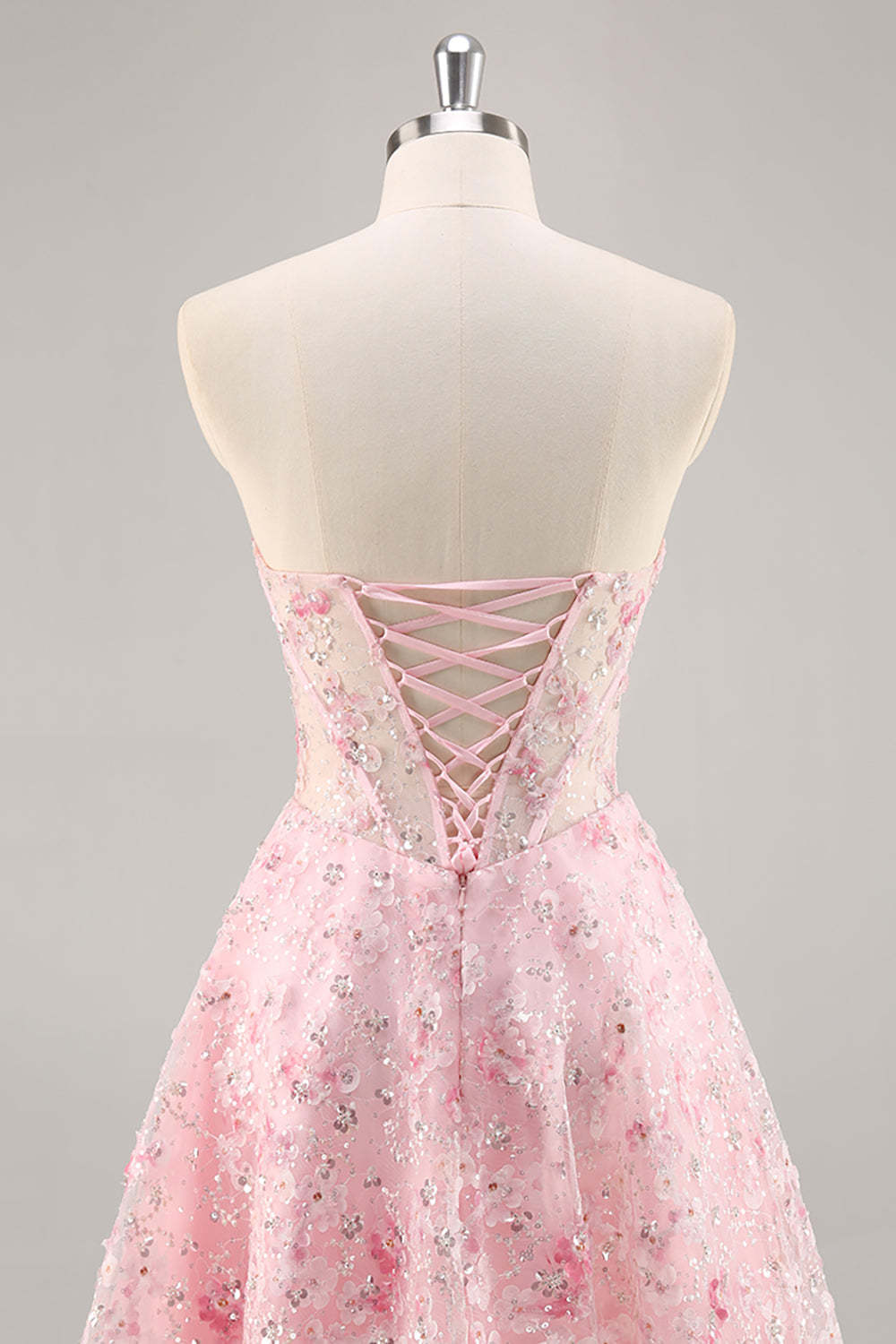 Sparkly Pink Corset Sweetheart Short Floral Homecoming Dress with Sequins