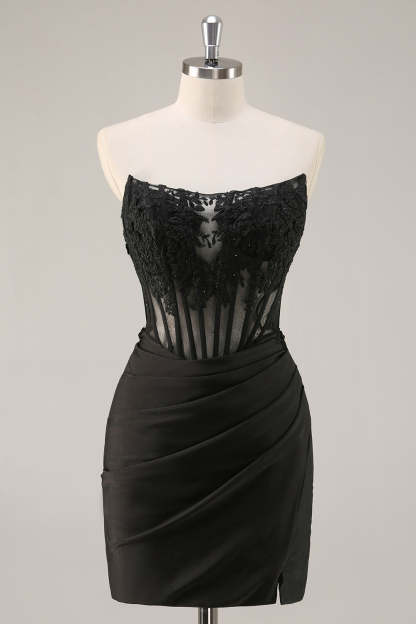 Royal Blue Corset Satin Mini Homecoming Dress with Lace