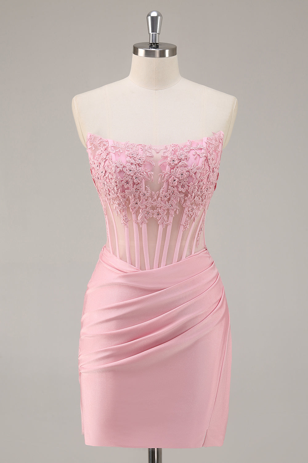 Pink Bodycon Strapless Corset Short Homecoming Dress