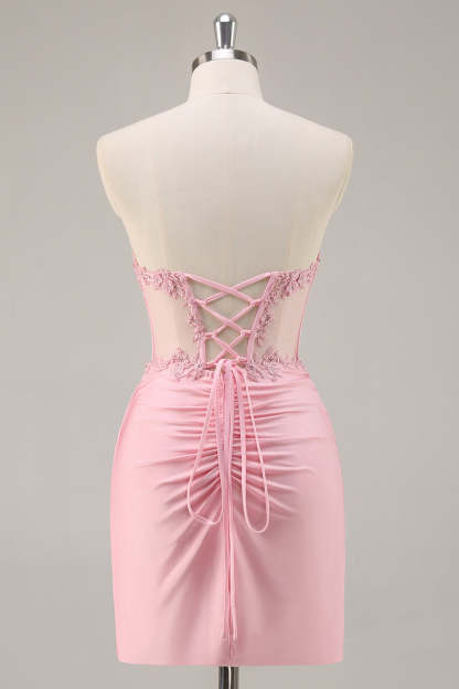 Pink Bodycon Strapless Corset Short Homecoming Dress