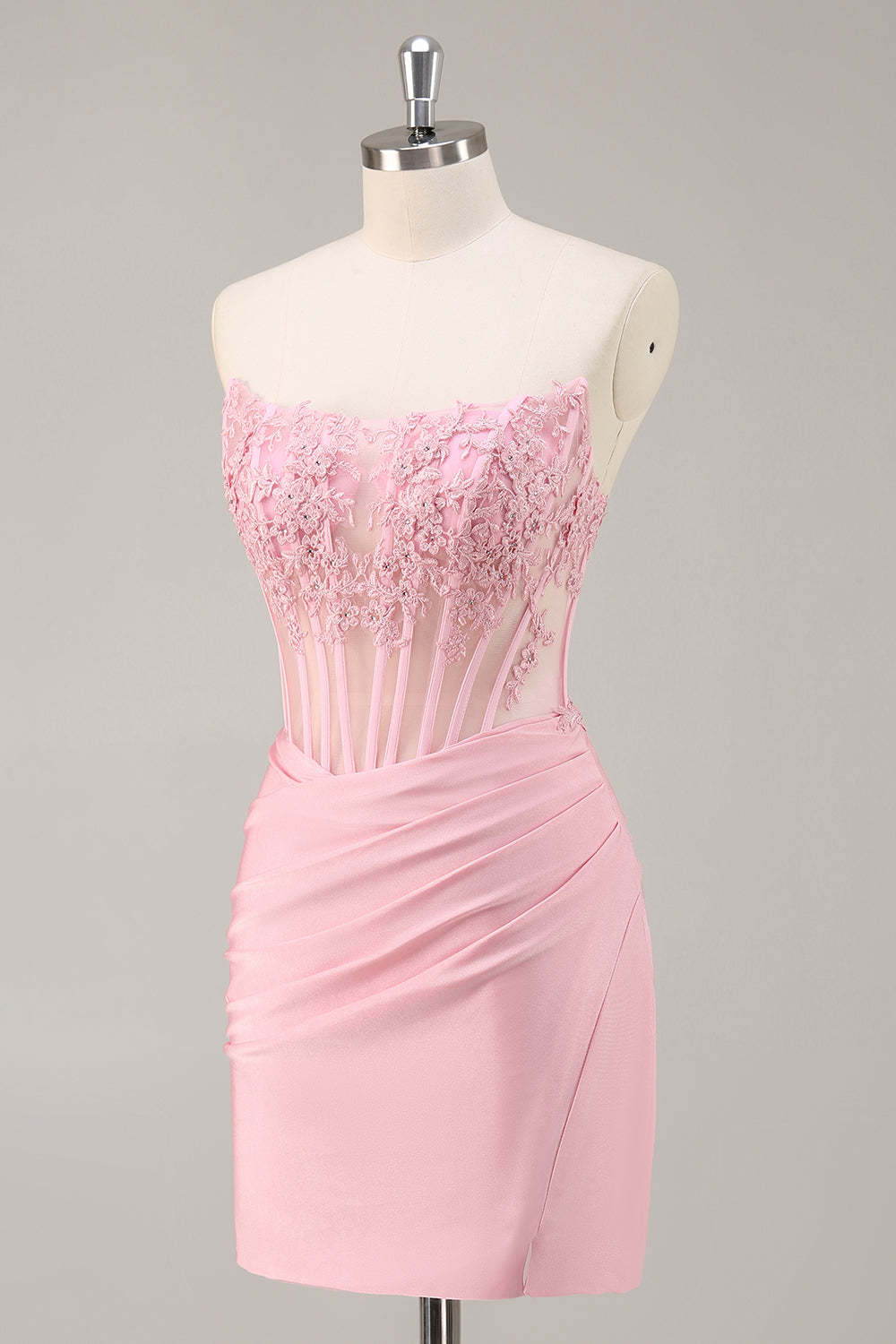 Pink Bodycon Strapless Corset Short Homecoming Dress