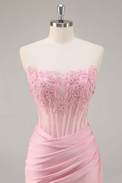 Pink Bodycon Strapless Corset Short Homecoming Dress