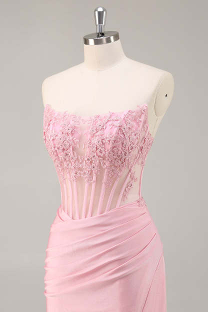 Pink Bodycon Strapless Corset Short Homecoming Dress