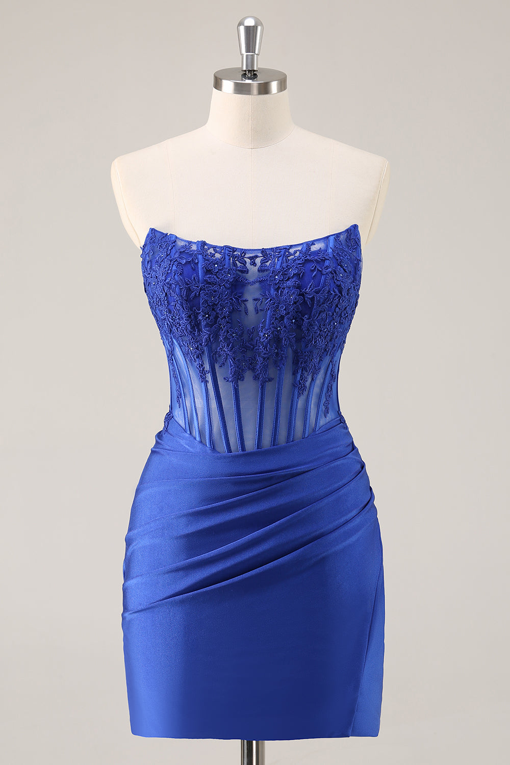 Royal Blue Corset Satin Mini Homecoming Dress with Lace