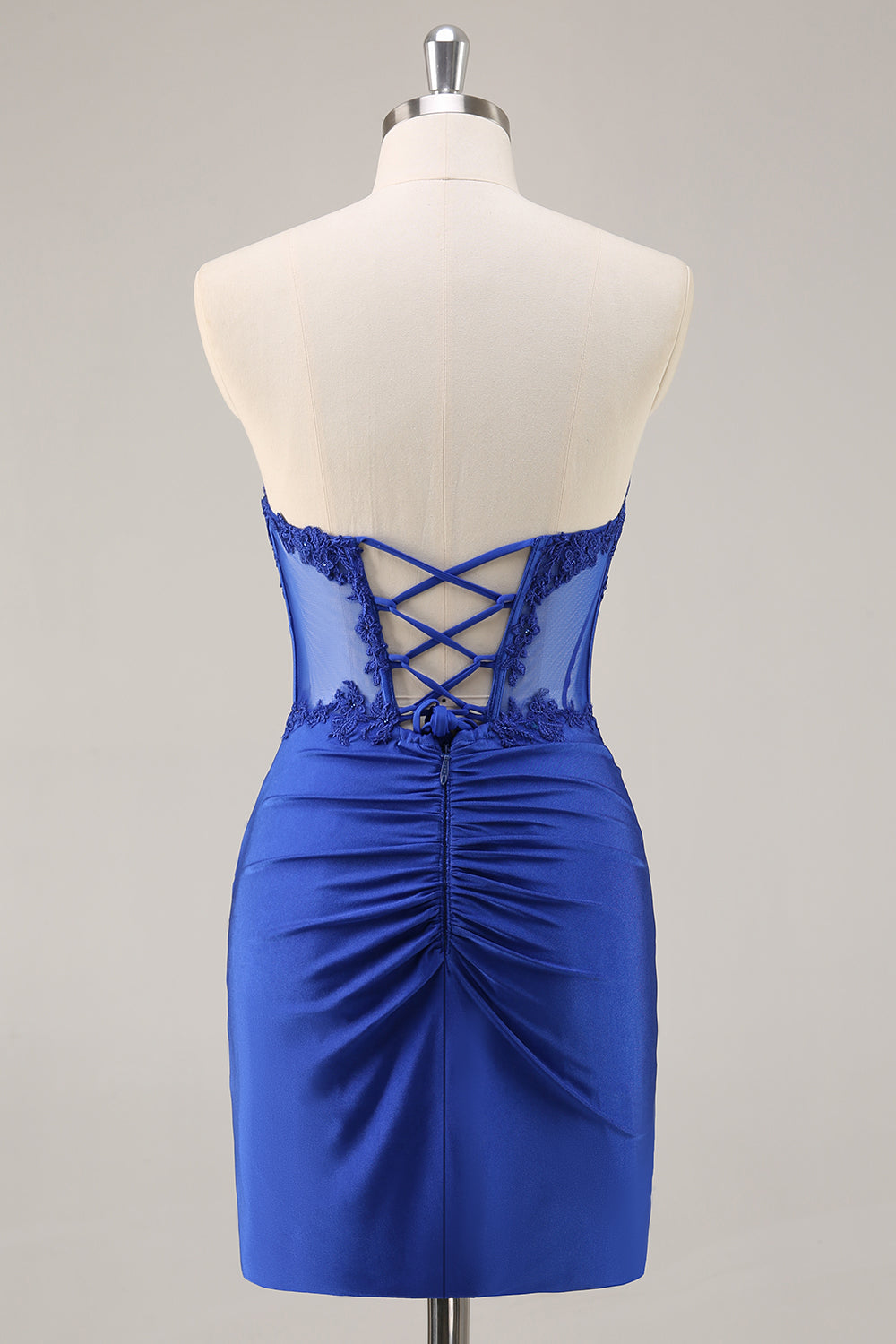 Royal Blue Corset Satin Mini Homecoming Dress with Lace