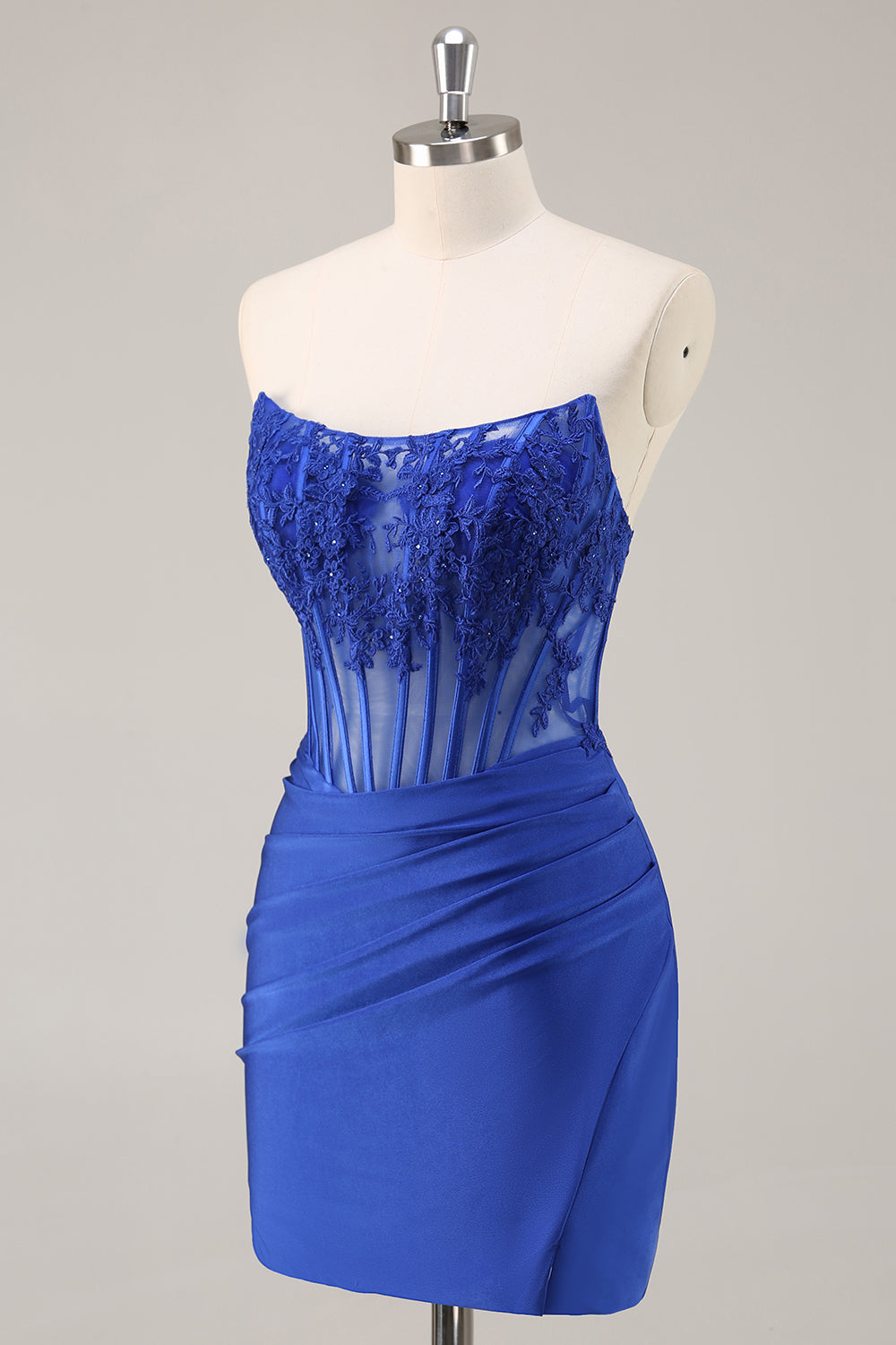 Royal Blue Corset Satin Mini Homecoming Dress with Lace