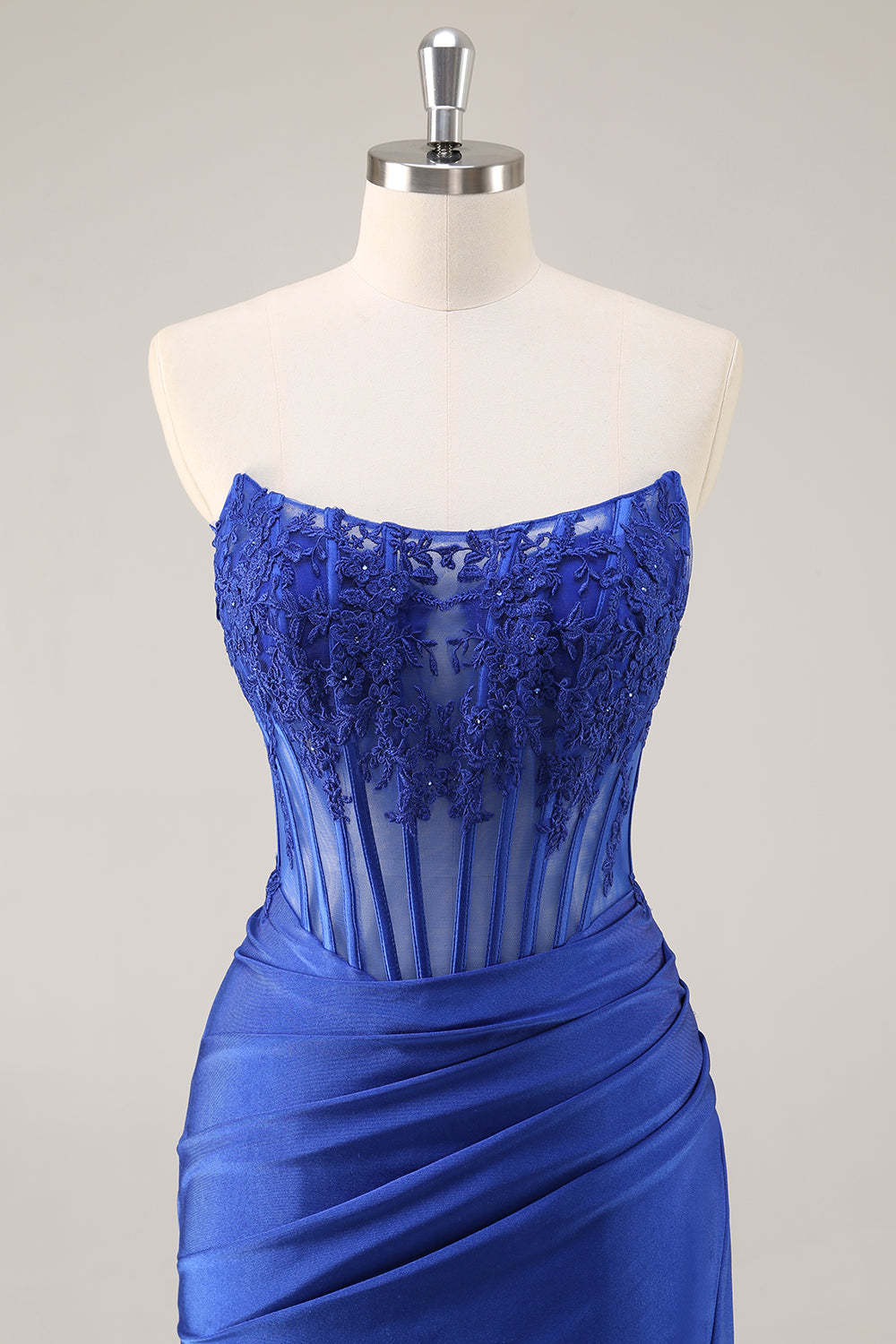 Royal Blue Corset Satin Mini Homecoming Dress with Lace