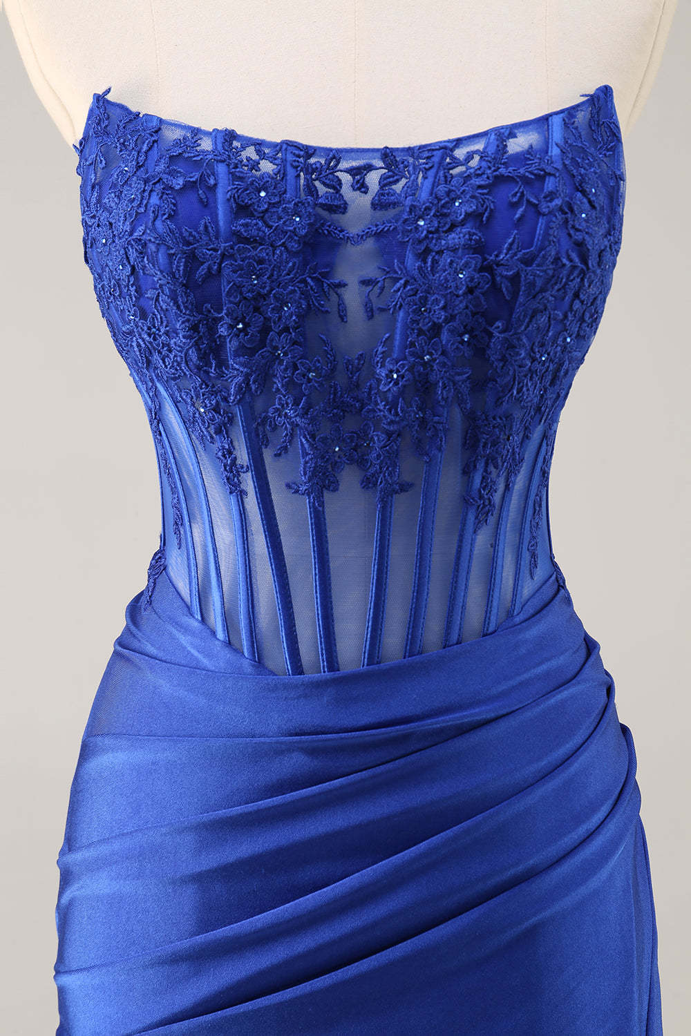 Royal Blue Corset Satin Mini Homecoming Dress with Lace