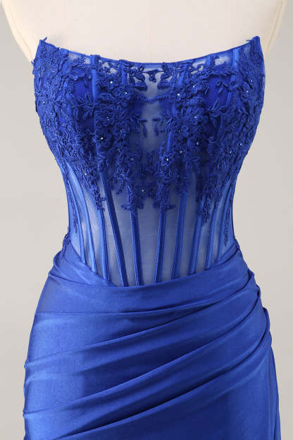 Royal Blue Corset Satin Mini Homecoming Dress with Lace