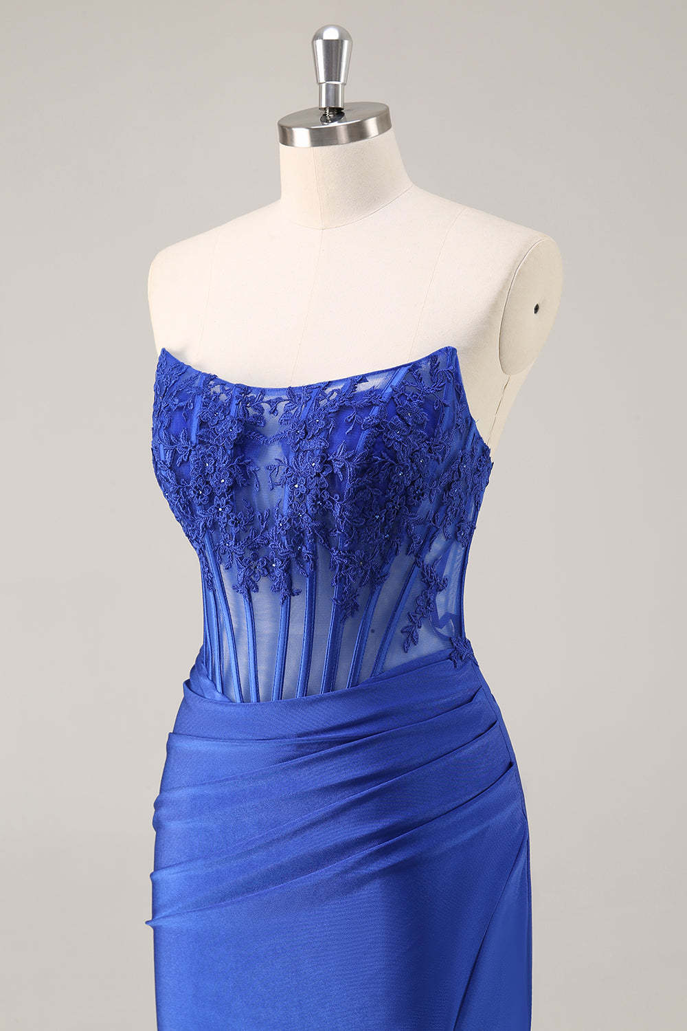 Royal Blue Corset Satin Mini Homecoming Dress with Lace