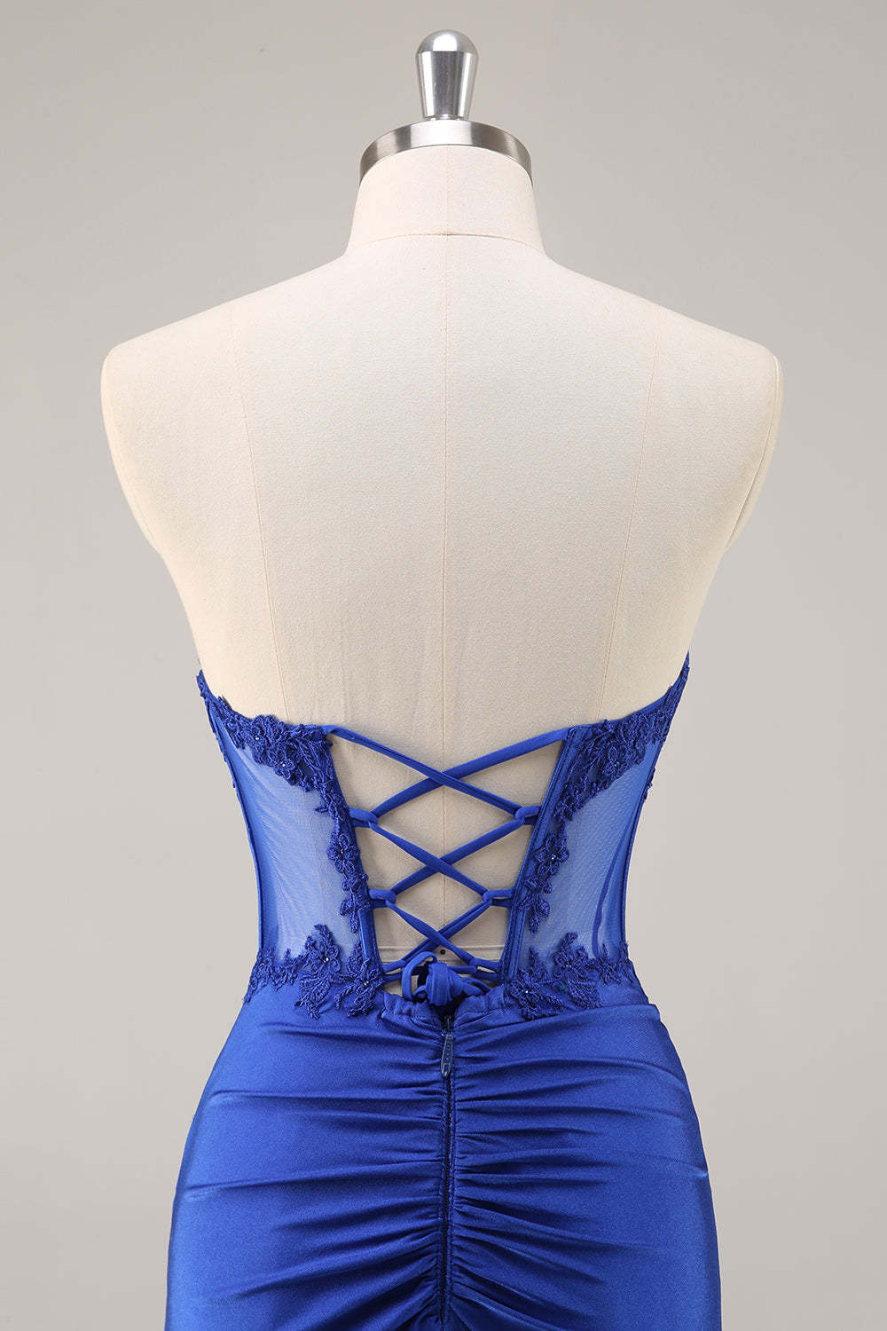 Royal Blue Corset Satin Mini Homecoming Dress with Lace