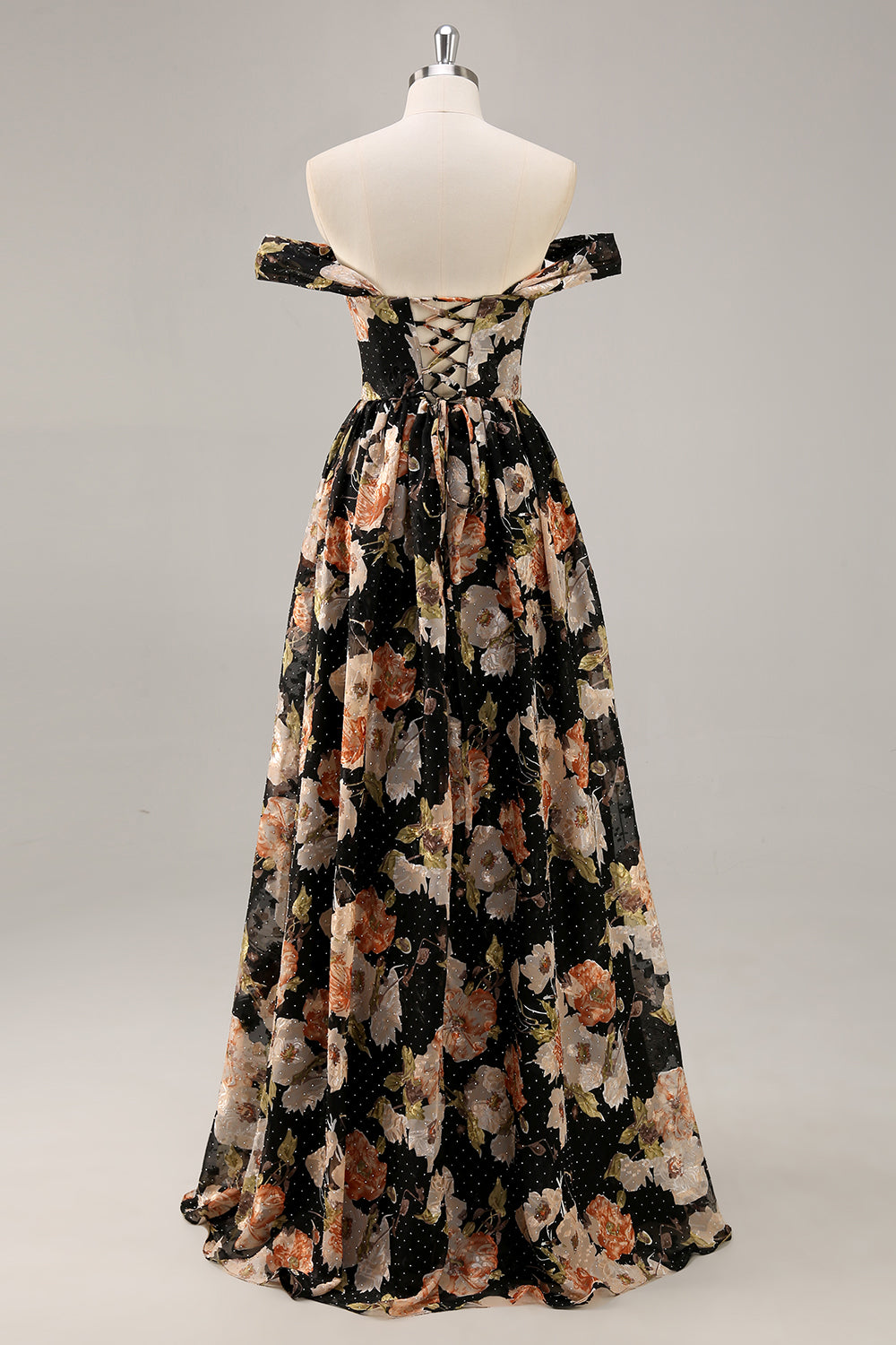 Sparkly Black Floral A Line Maxi Bridesmaid Dress with Beading