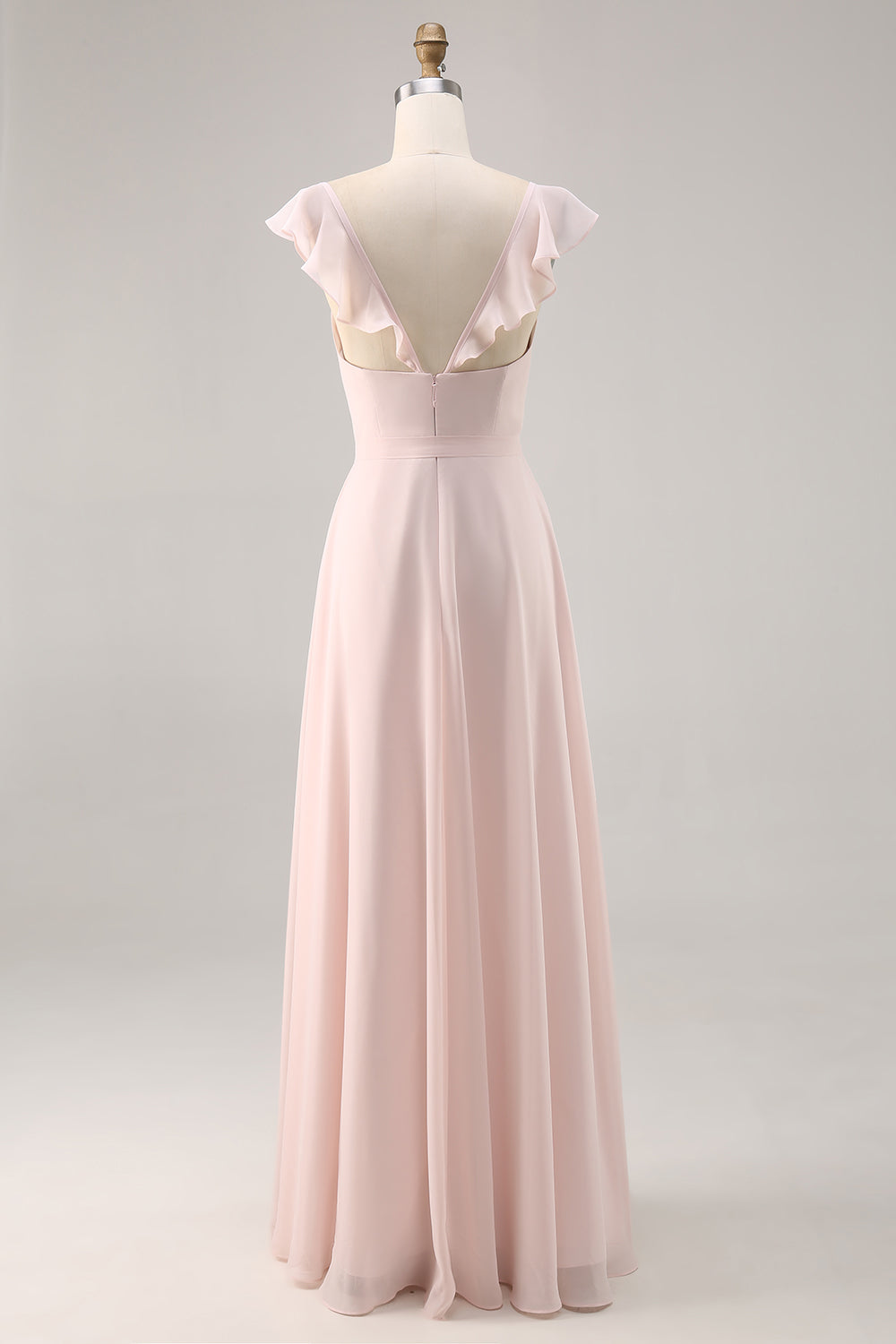 Candy Pink Chiffon Ruched Maxi A Line Bridesmaid Dress with Slit