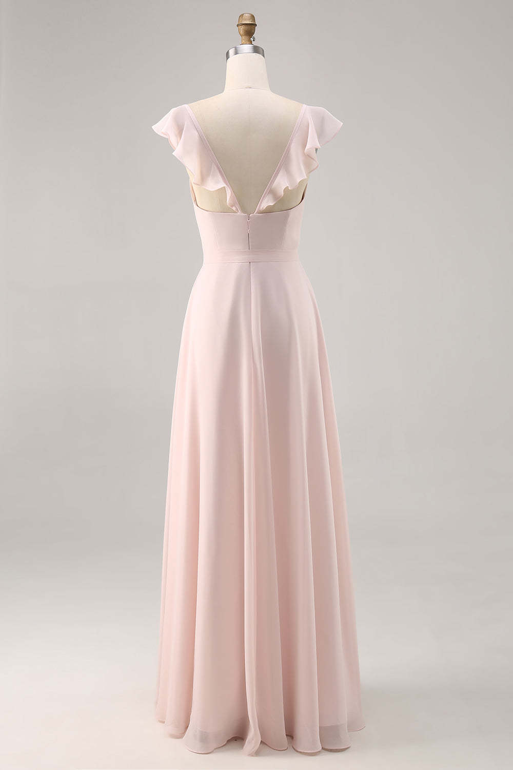 Candy Pink Chiffon Ruched Maxi A Line Bridesmaid Dress with Slit