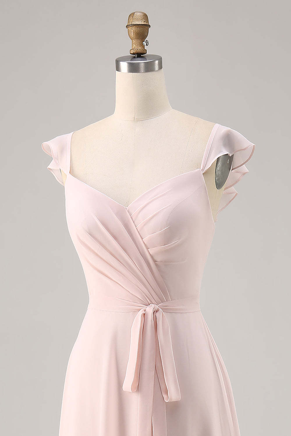 Candy Pink Chiffon Ruched Maxi A Line Bridesmaid Dress with Slit