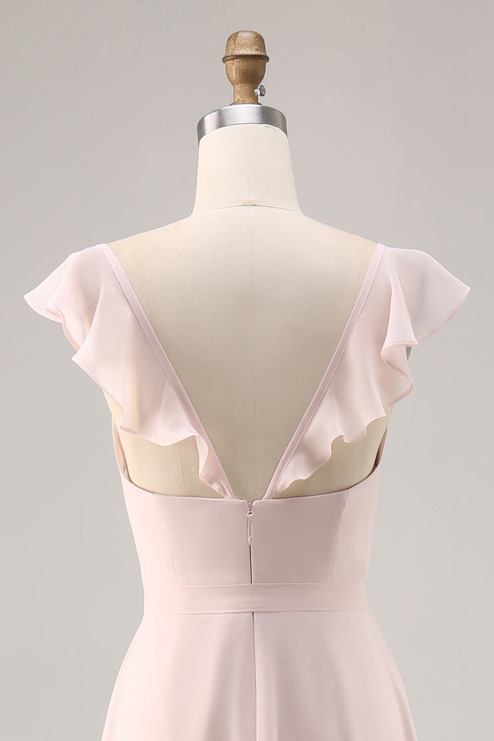 Candy Pink Chiffon Ruched Maxi A Line Bridesmaid Dress with Slit