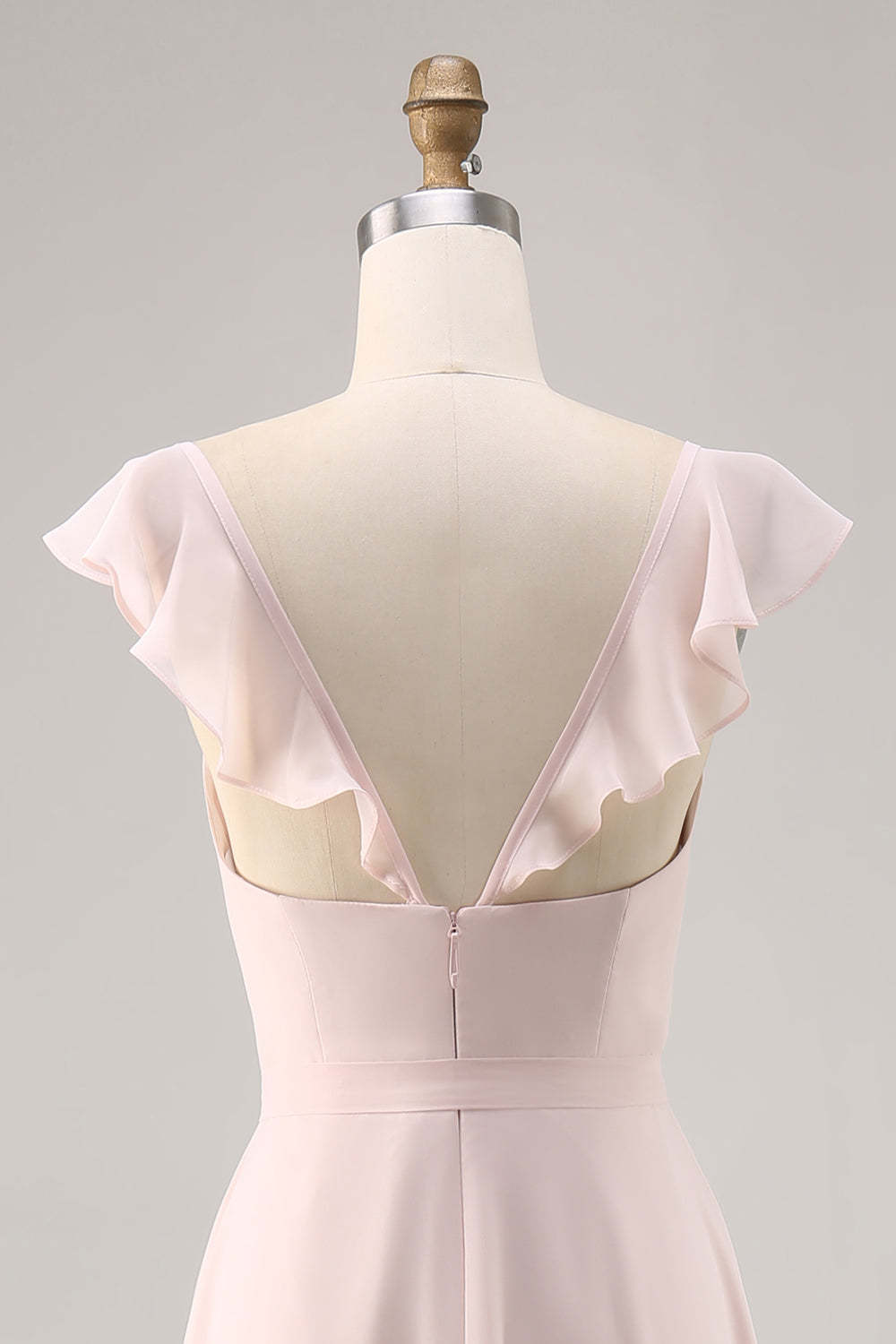 Candy Pink Chiffon Ruched Maxi A Line Bridesmaid Dress with Slit
