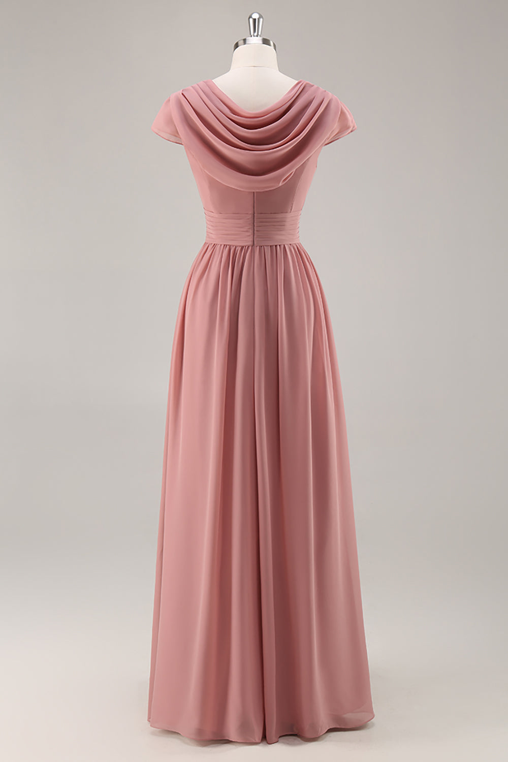 A Line Dusty Rose Chiffon Maxi Bridesmaid Dress with Sleeves