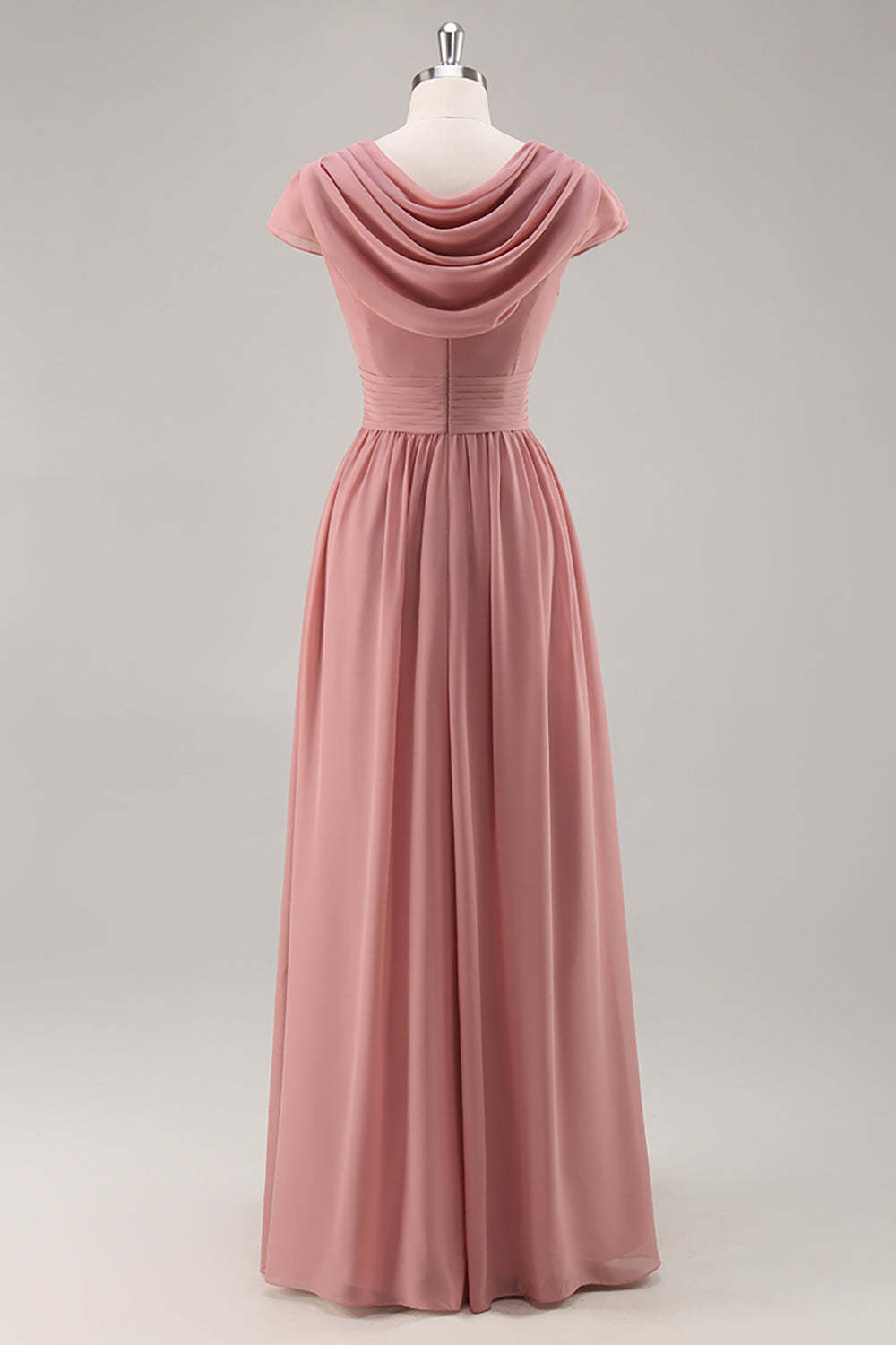 A Line Dusty Rose Chiffon Maxi Bridesmaid Dress with Sleeves