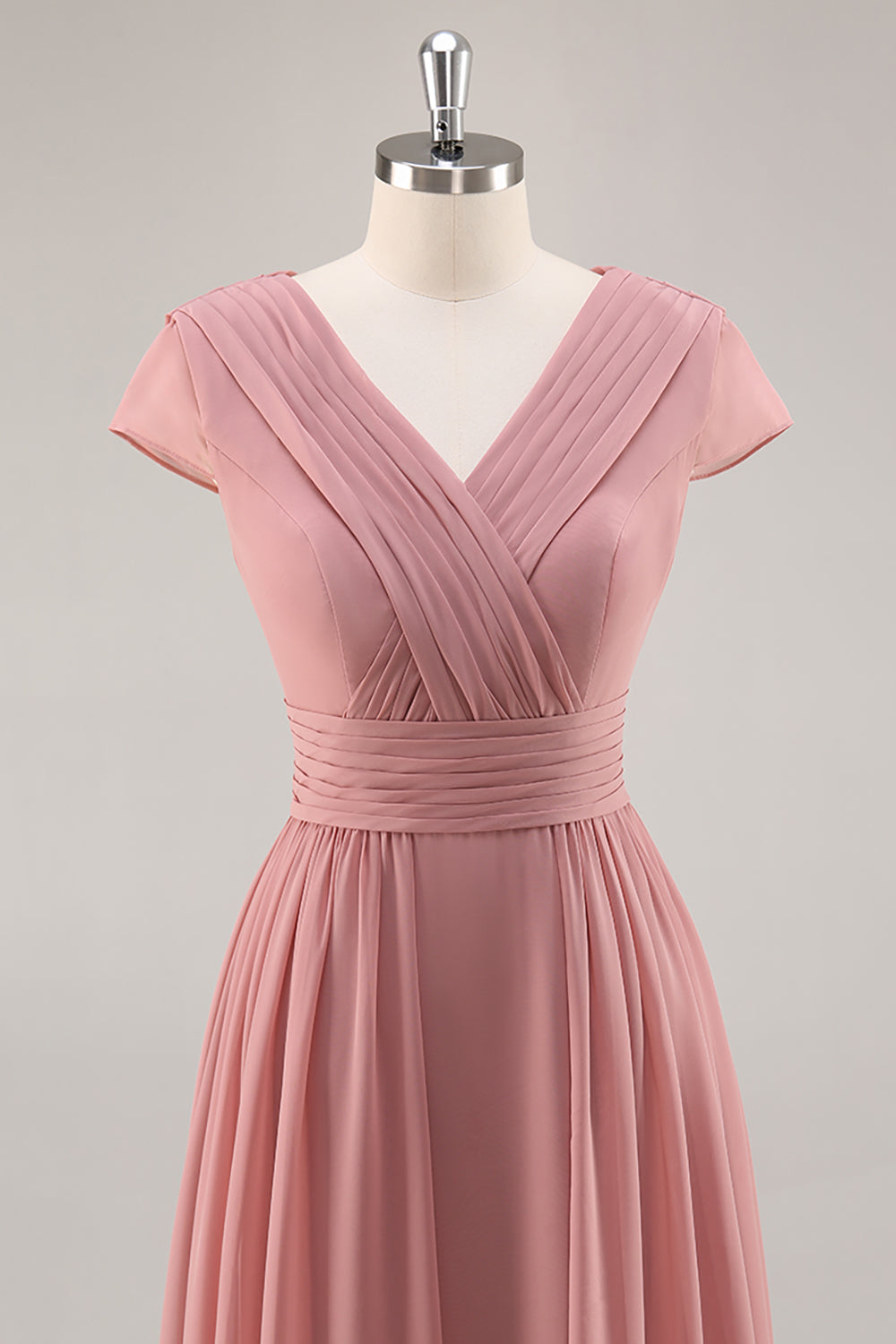A Line Dusty Rose Chiffon Maxi Bridesmaid Dress with Sleeves
