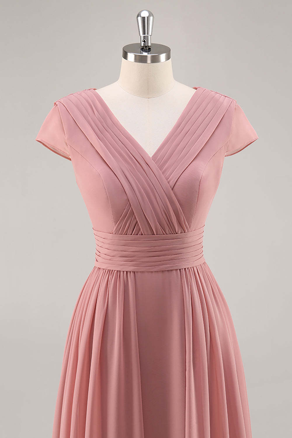 A Line Dusty Rose Chiffon Maxi Bridesmaid Dress with Sleeves