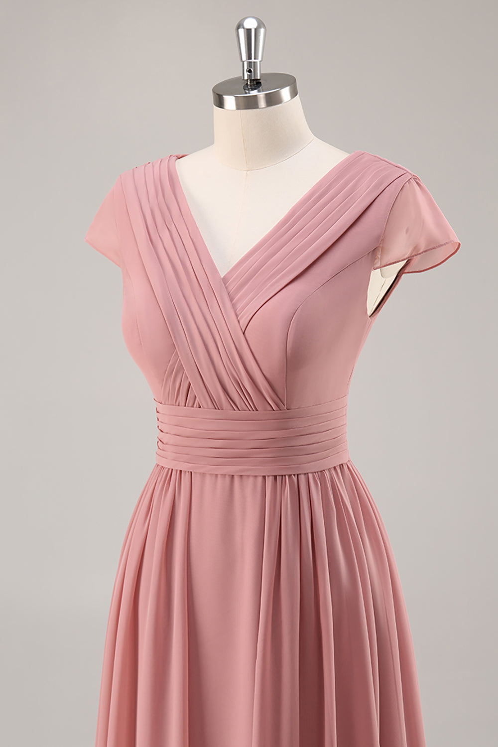 A Line Dusty Rose Chiffon Maxi Bridesmaid Dress with Sleeves