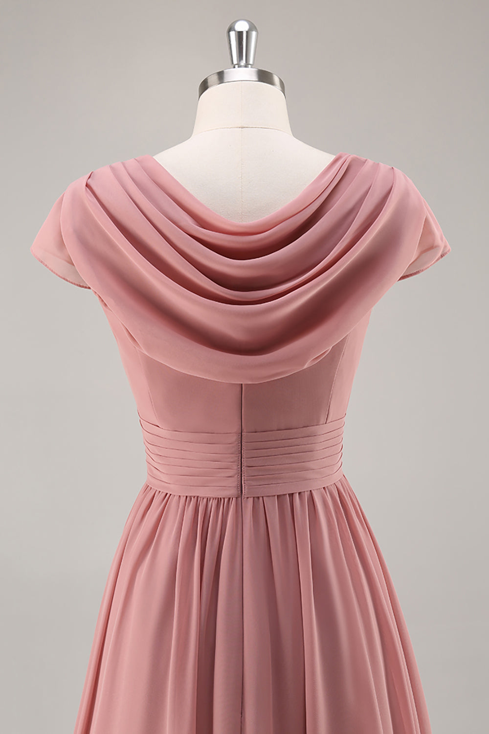 A Line Dusty Rose Chiffon Maxi Bridesmaid Dress with Sleeves