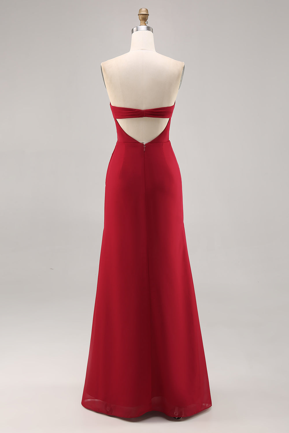 Mermaid Dark Red Ruched Chiffon Maxi Bridesmaid Dress with Slit