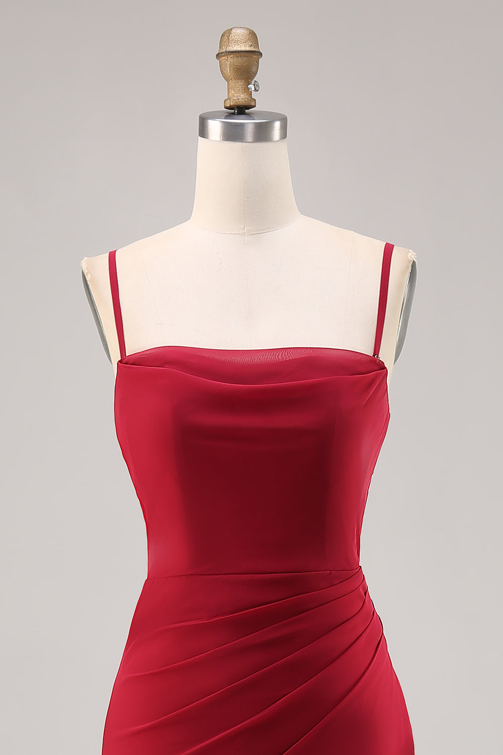 Mermaid Dark Red Ruched Chiffon Maxi Bridesmaid Dress with Slit