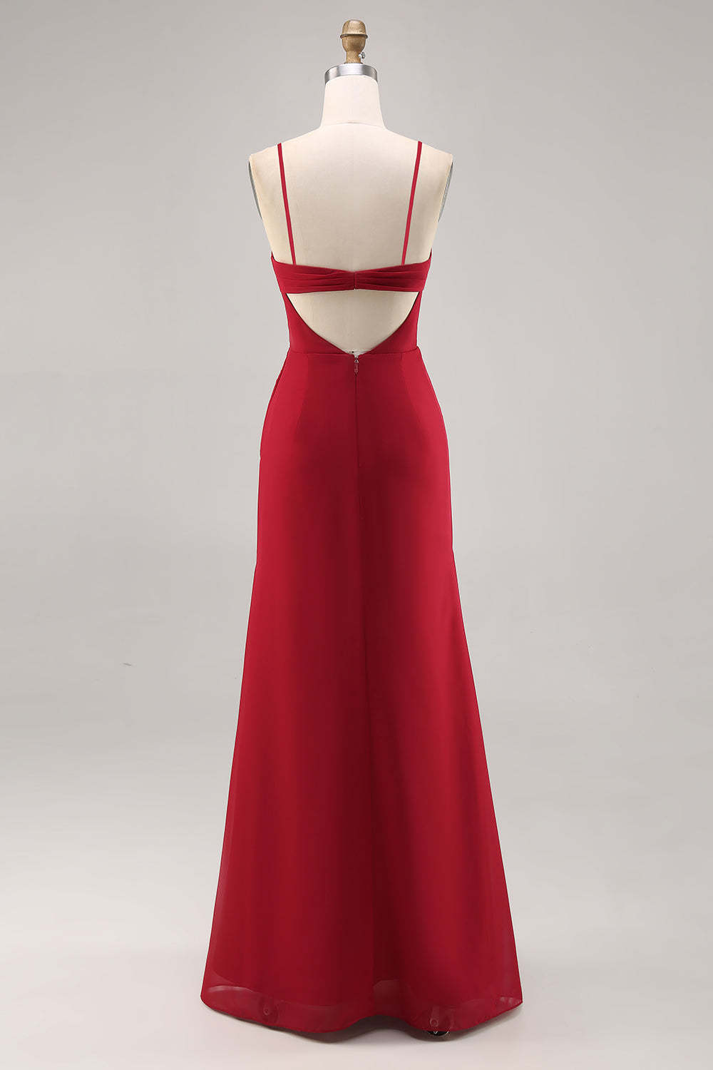 Mermaid Dark Red Ruched Chiffon Maxi Bridesmaid Dress with Slit