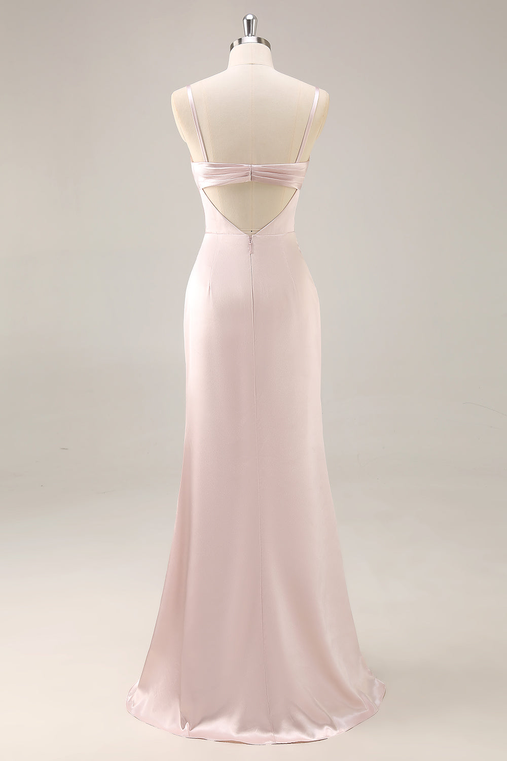 Satin Maxi Candy Pink Mermaid Ruched Bridesmaid Dress with Slit