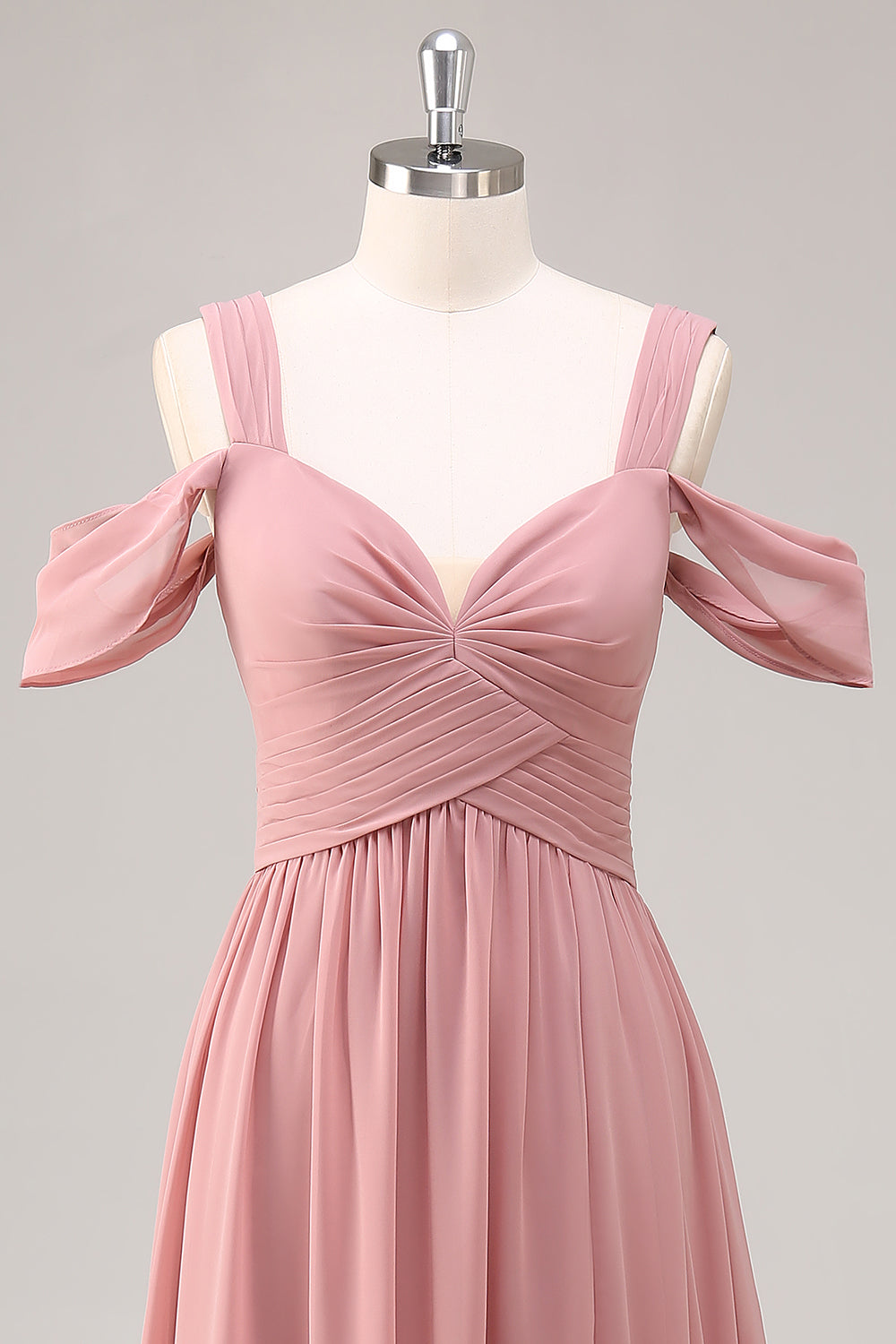 Maxi Dusty Rose Cold Shoulder Chiffon Bridesmaid Dress with Slit