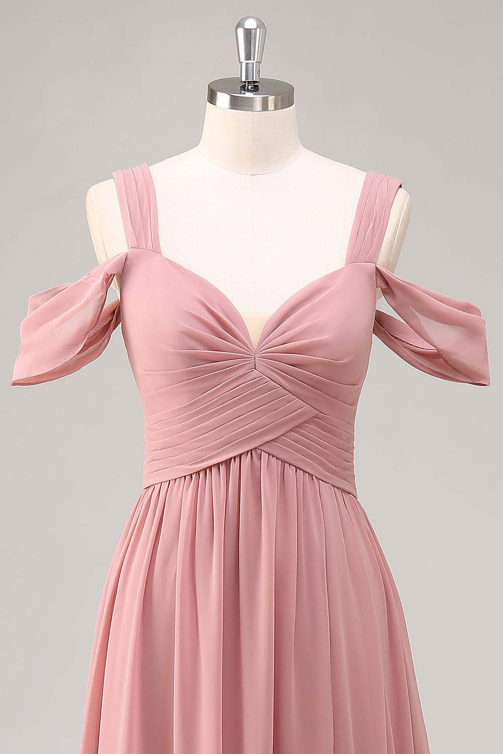 Maxi Dusty Rose Cold Shoulder Chiffon Bridesmaid Dress with Slit