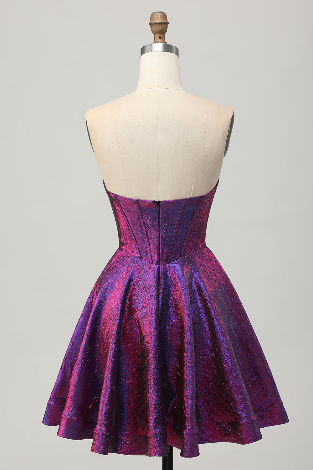 Metallic Dark Purple Sweetheart A Line Short Corset Homecoming Dress