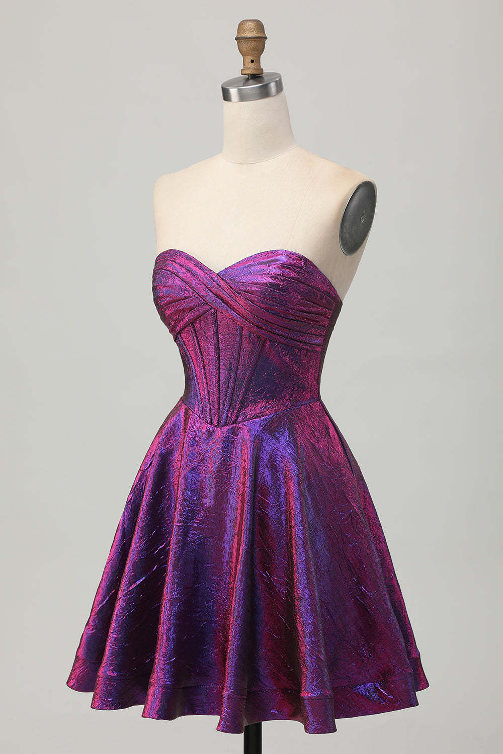 Metallic Dark Purple Sweetheart A Line Short Corset Homecoming Dress