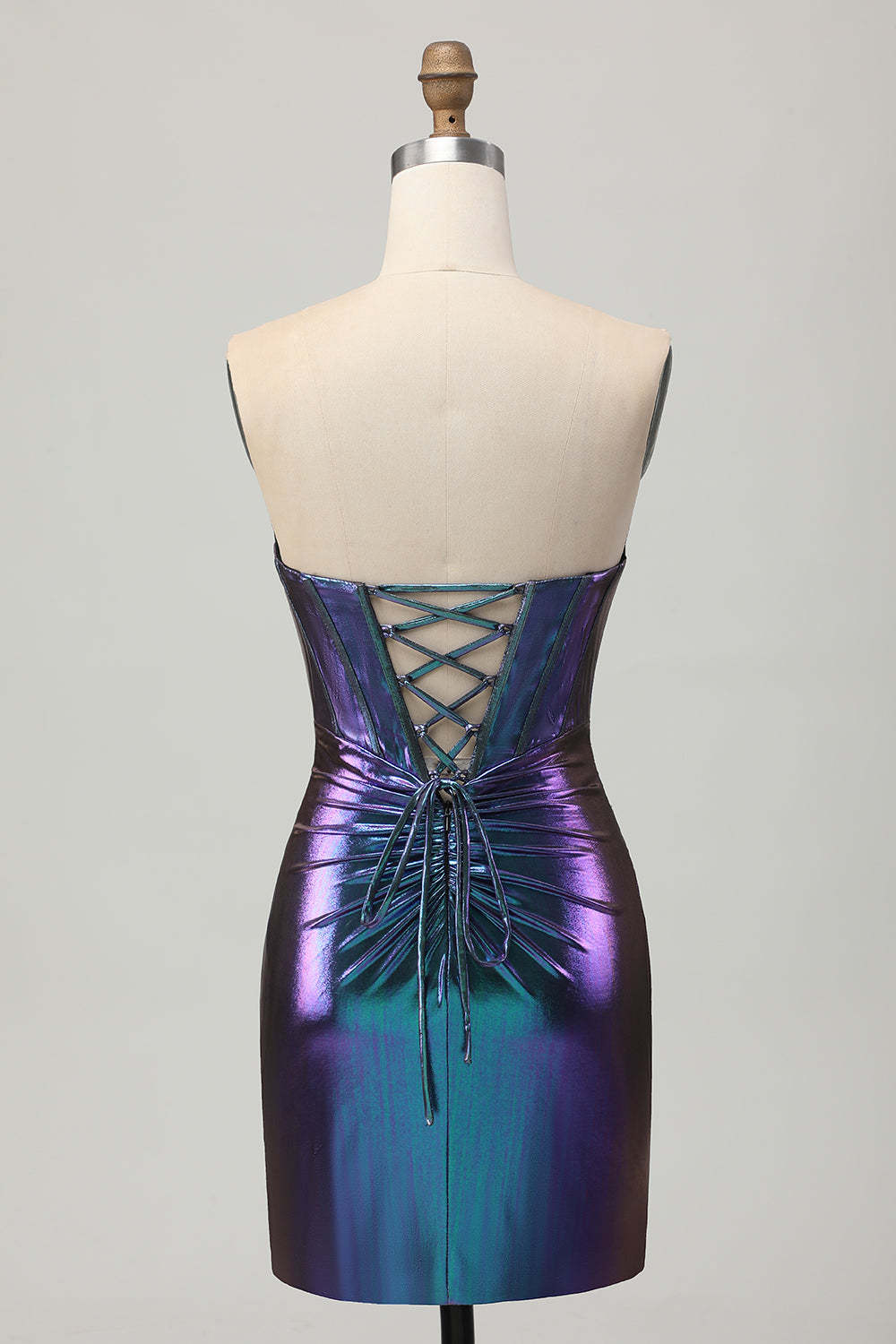 Metallic Blue Purple Tight Keyhole Short Corset Homecoming Dress
