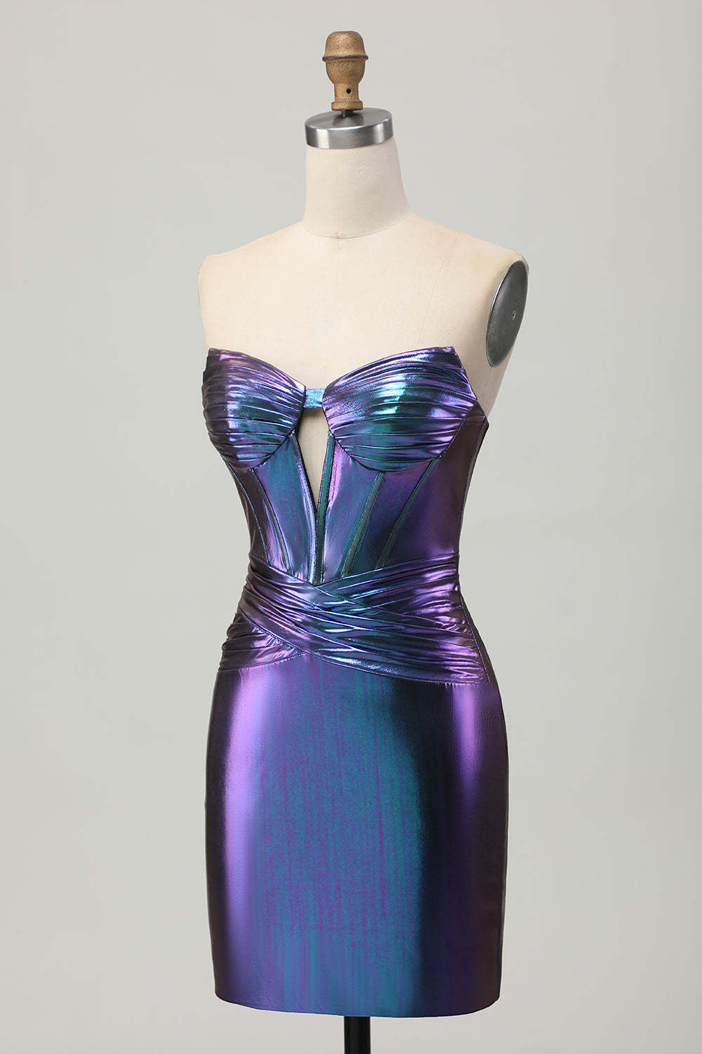 Metallic Blue Purple Tight Keyhole Short Corset Homecoming Dress