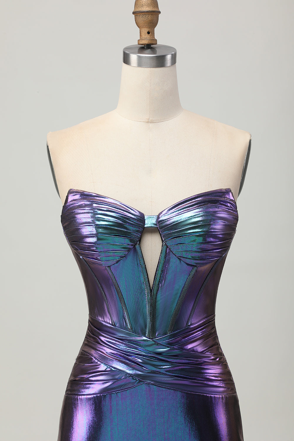 Metallic Blue Purple Tight Keyhole Short Corset Homecoming Dress