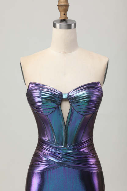 Metallic Blue Purple Tight Keyhole Short Corset Homecoming Dress