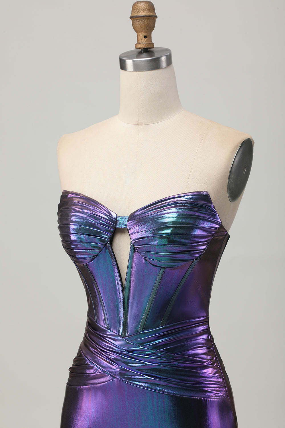 Metallic Blue Purple Tight Keyhole Short Corset Homecoming Dress