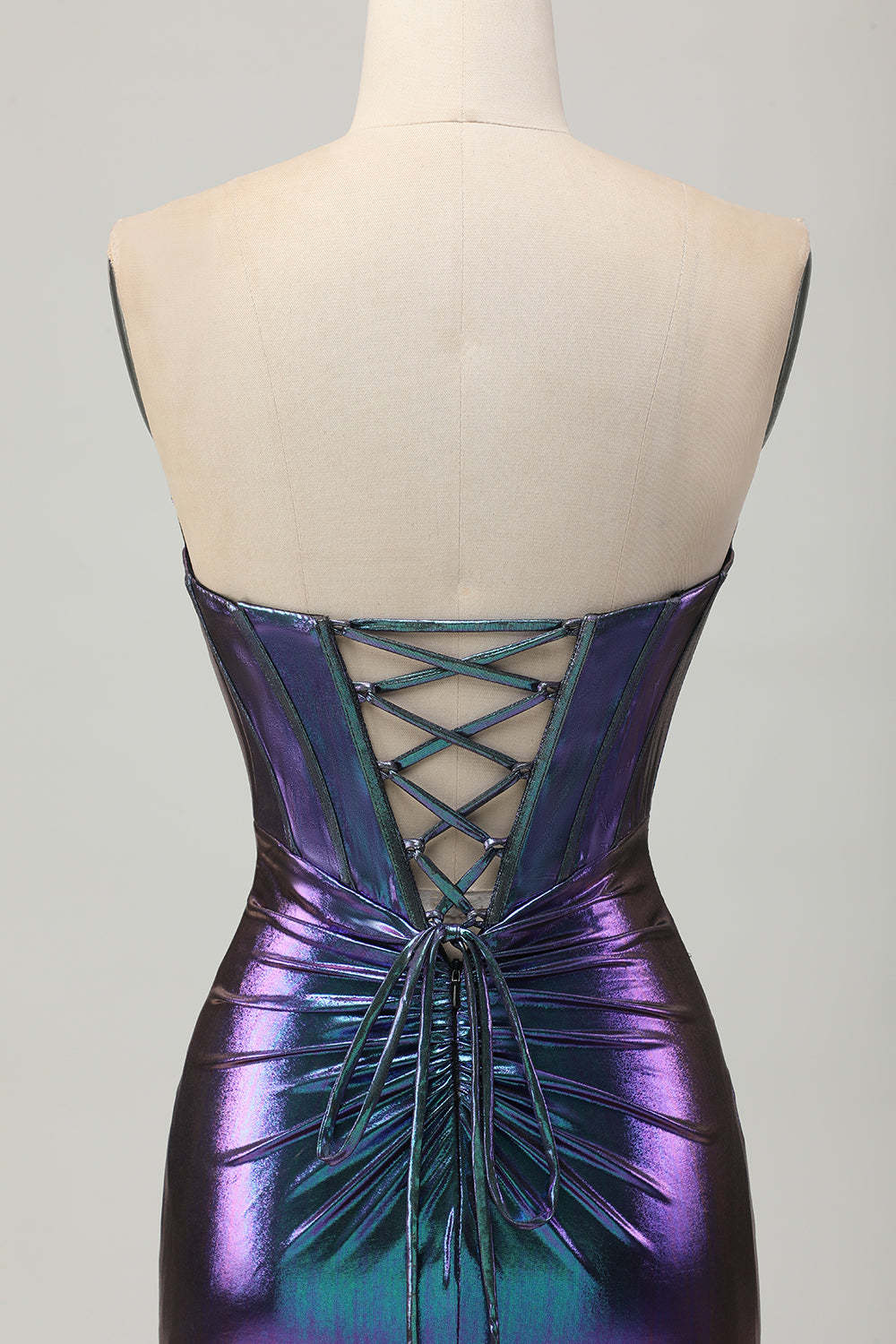 Metallic Blue Purple Tight Keyhole Short Corset Homecoming Dress