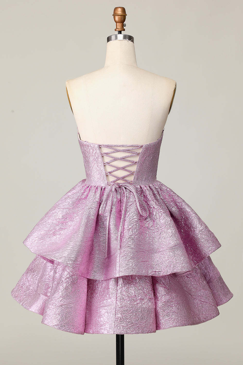 Light Purple A Line Strapless Short Metallic Homecoming Dress with Bow