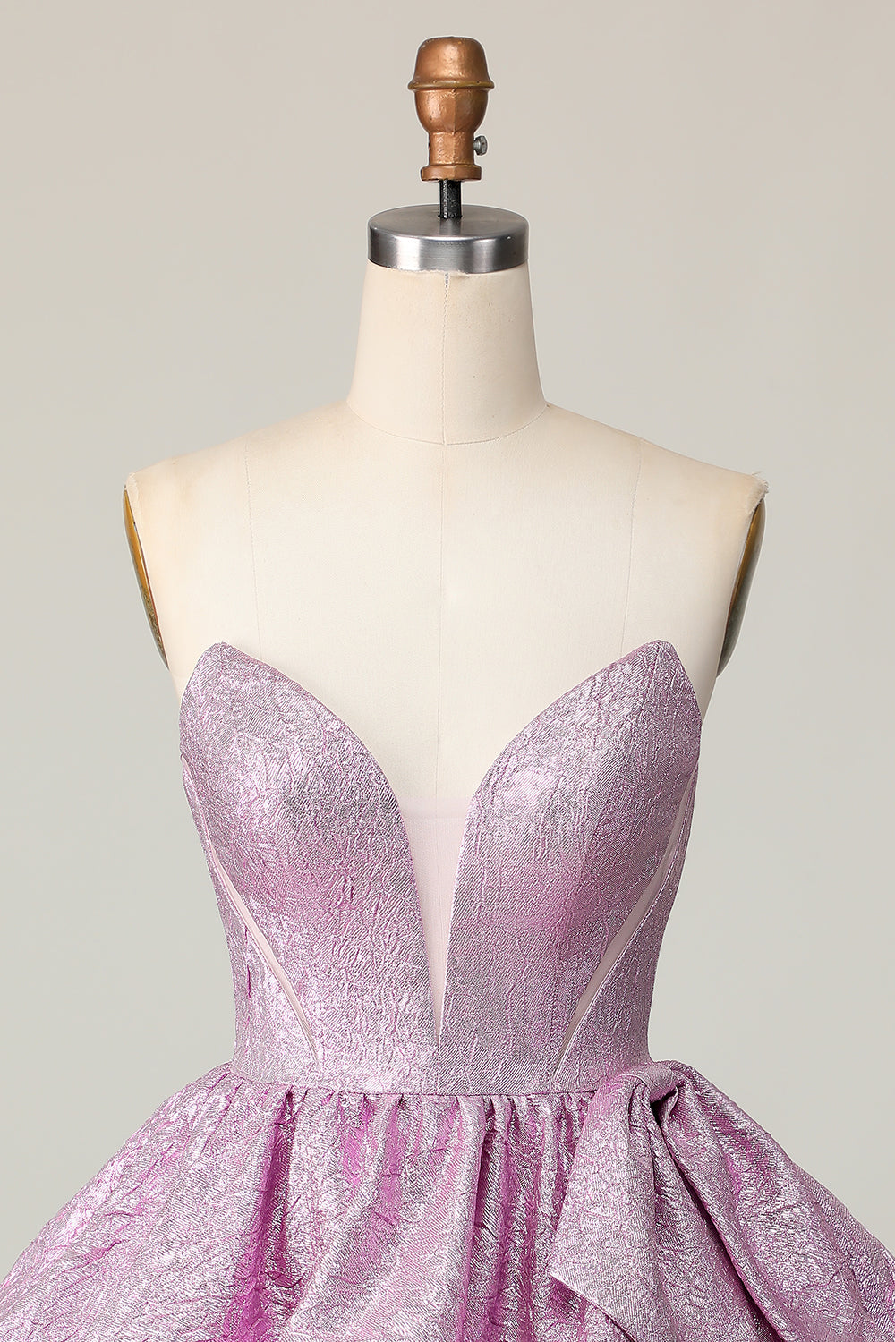 Light Purple A Line Strapless Short Metallic Homecoming Dress with Bow