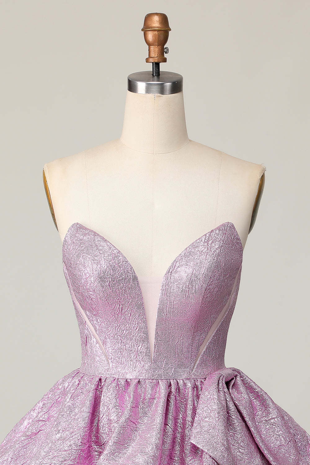 Light Purple A Line Strapless Short Metallic Homecoming Dress with Bow