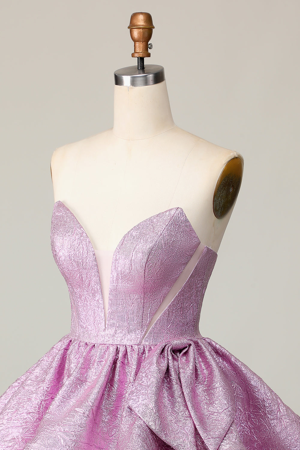 Light Purple A Line Strapless Short Metallic Homecoming Dress with Bow