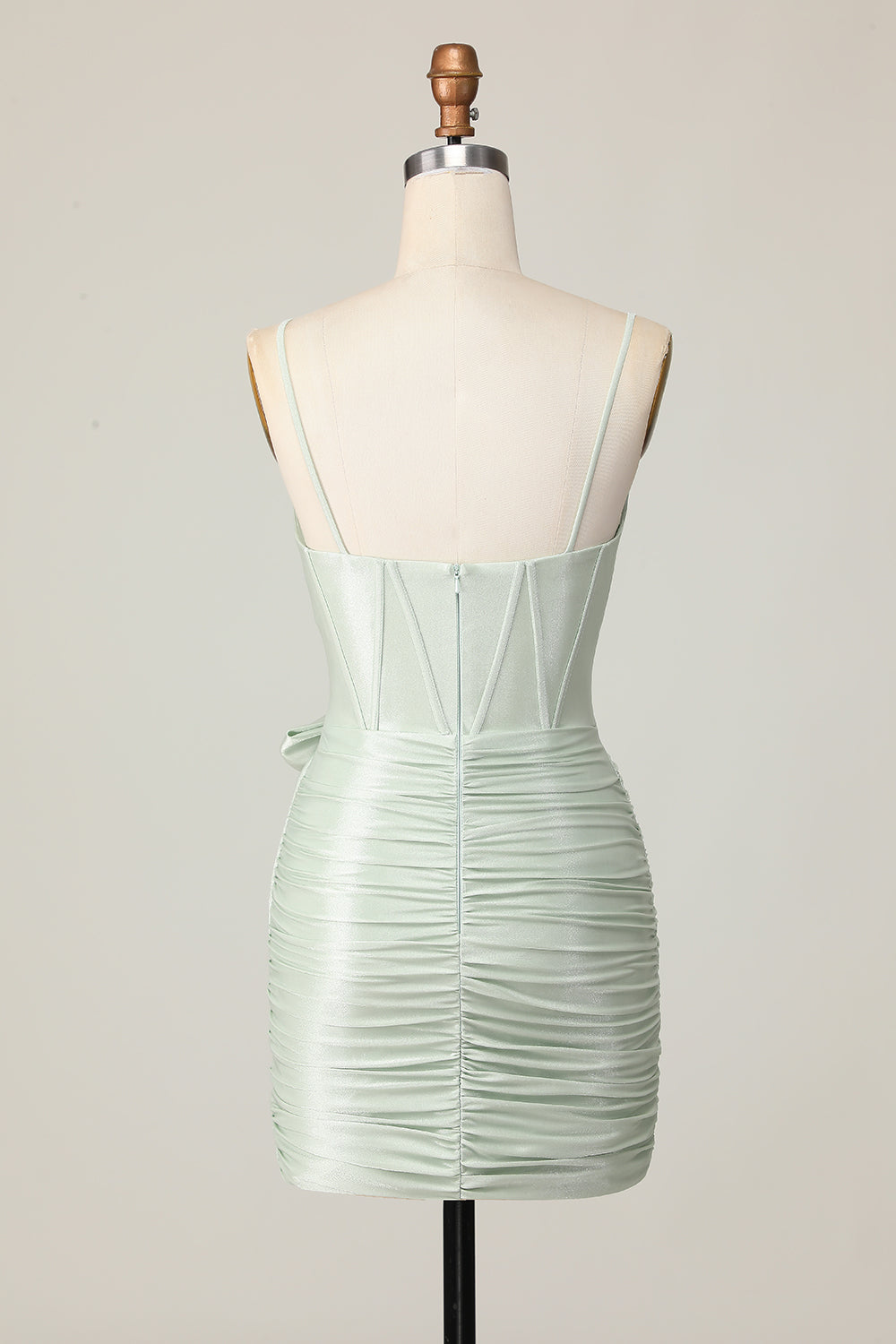 Bodycon Ruched Sage Corset Short Homecoming Dress with Bow